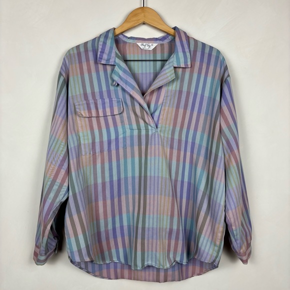 Vintage 80s Cheryl Tiegs Women's Pastel Striped Blouse 16 Retro Made in USA - Picture 1 of 14